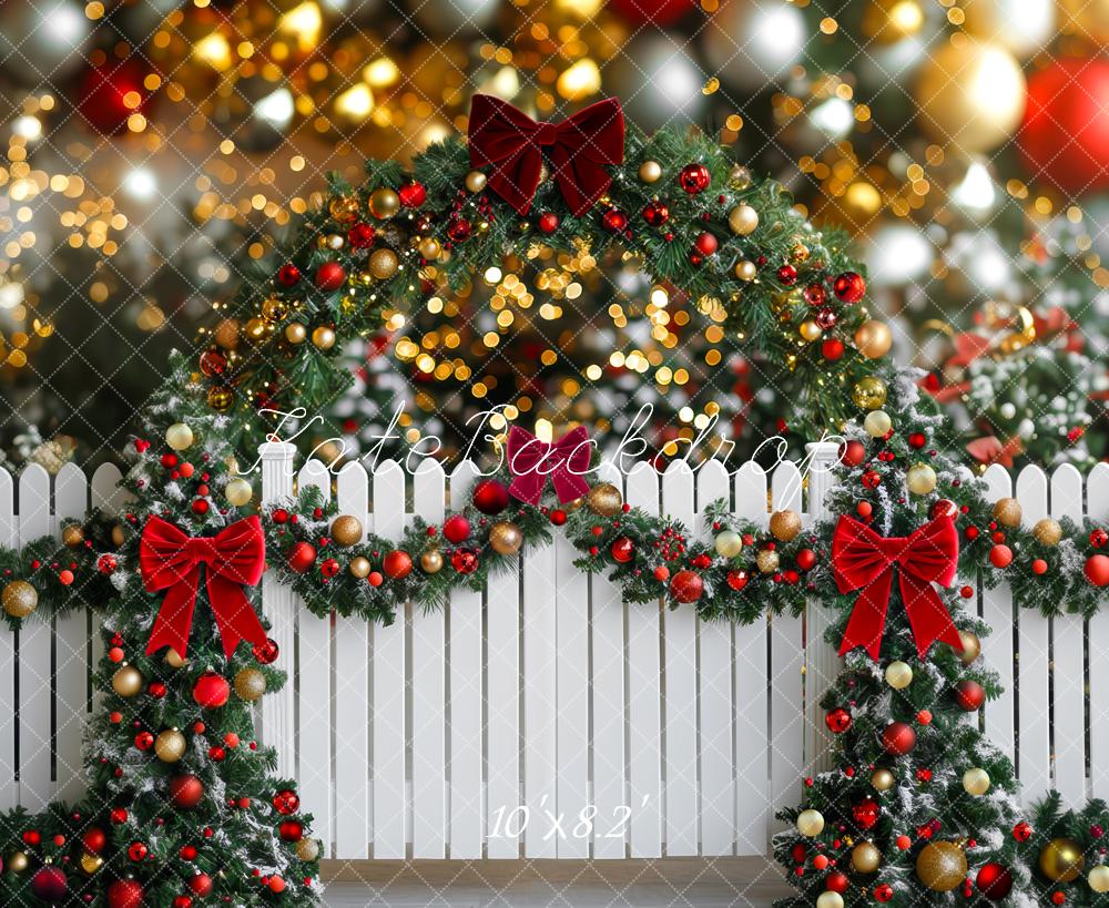 Arco de Corona de Navidad con Vallas y Luces de Lazo Fondo Diseñado por Mini MakeBelieve