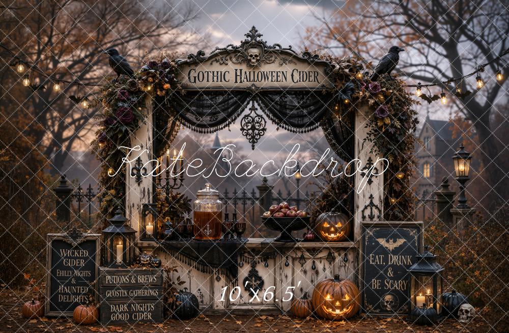 Kate Halloween Gothic Dark Cider Bar Drapery Printed Backdrop Designed by Emetselch