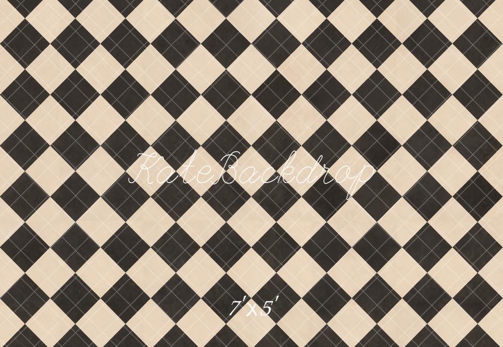 Kate Black Beige Checkered Plaid Floor Printed Backdrop Designed by Kate Image