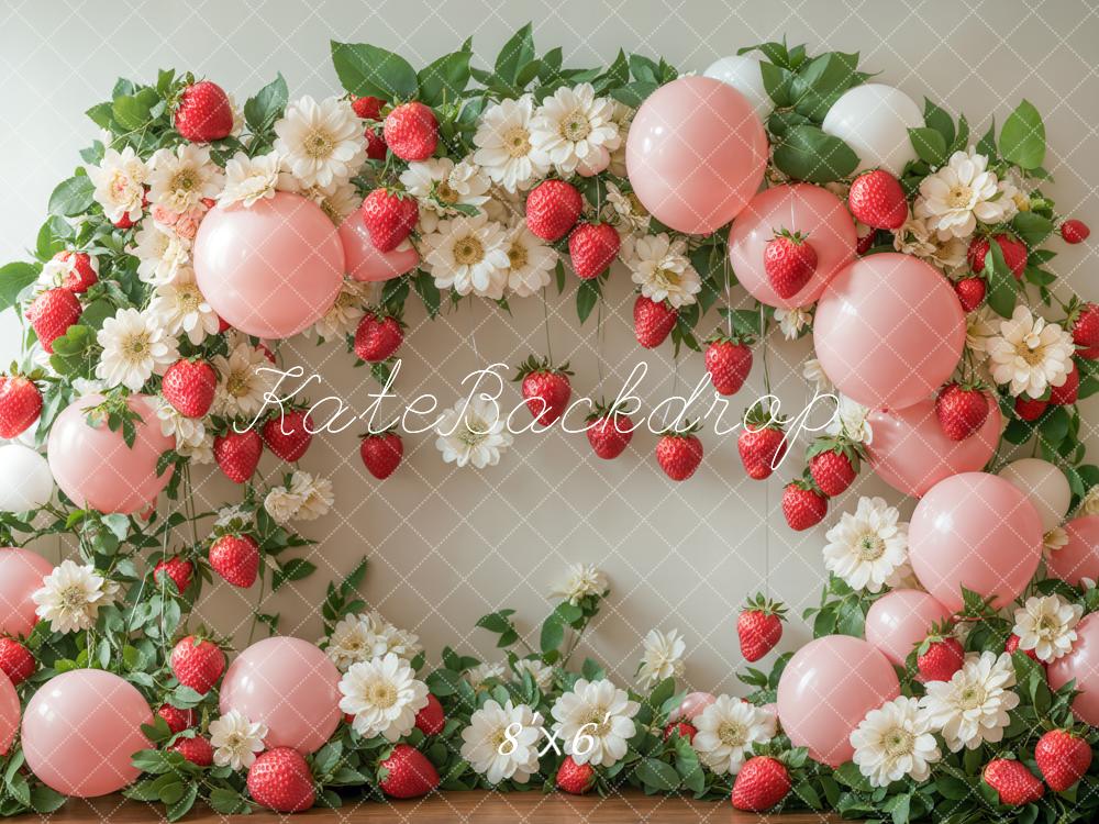 Spring Strawberry Flower Balloon Arch Foto Achtergrond Designed by Emetselch