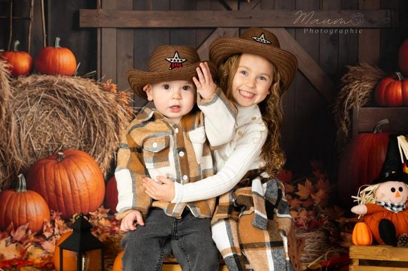 Kate Fall Barn Door Hay Bale Backdrop Designed by Emetselch
