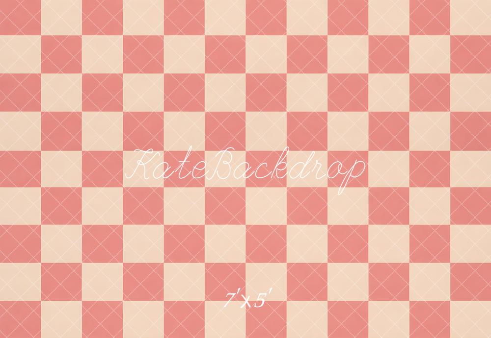 Kate Pink Cream Checkerboard Pattern Floor Printed Backdrop Designed by Emetselch