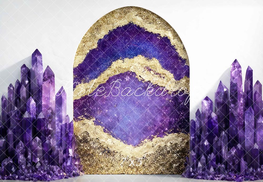 Kate Purple Crystal Cluster Geode Arch Printed Backdrop Designed by Mini MakeBelieve