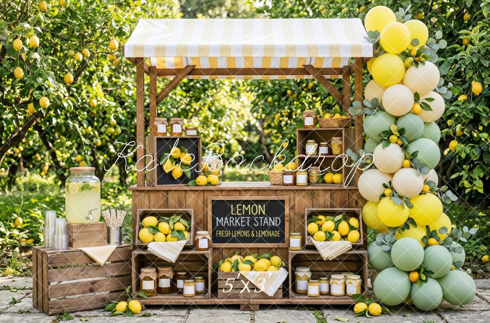 Kate Summer Lemon Market Stand Balloons Orchard Printed Backdrop Designed by Patty Roberts