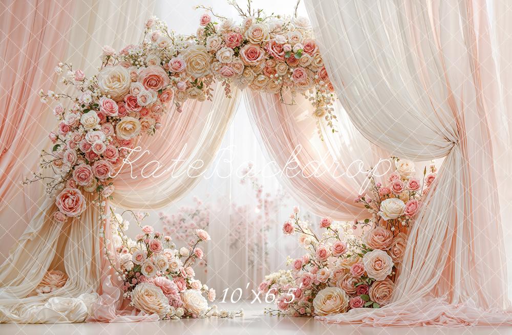 Kate Mother's Day Flower Arch Pink Cream Roses Drapes Printed Backdrop Designed by Emetselch