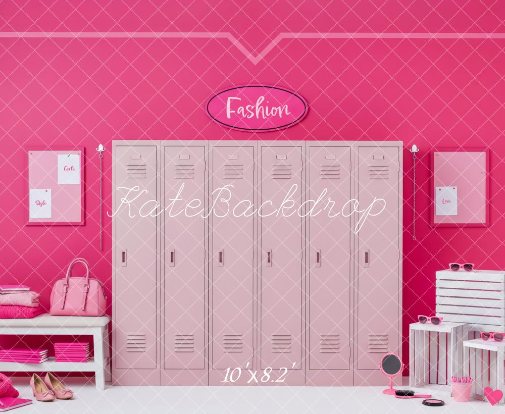 Kate Barbie Pink Lockers Fashion Room Printed Backdrop Designed by Patty Roberts