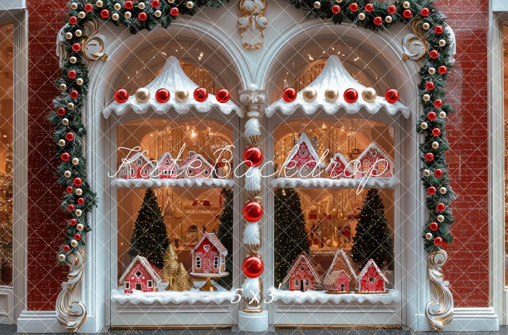 Christmas Store Gingerbread House Window Garland Backdrop Diseñado por Mini MakeBelieve