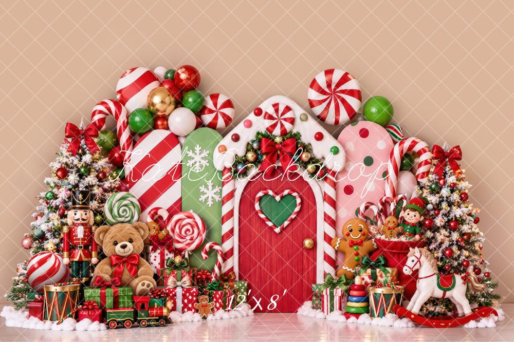 Kate Christmas Cake Smash Candy Cane Gingerbread Toys Nutcracker Printed Backdrop Designed by Laura Bybee