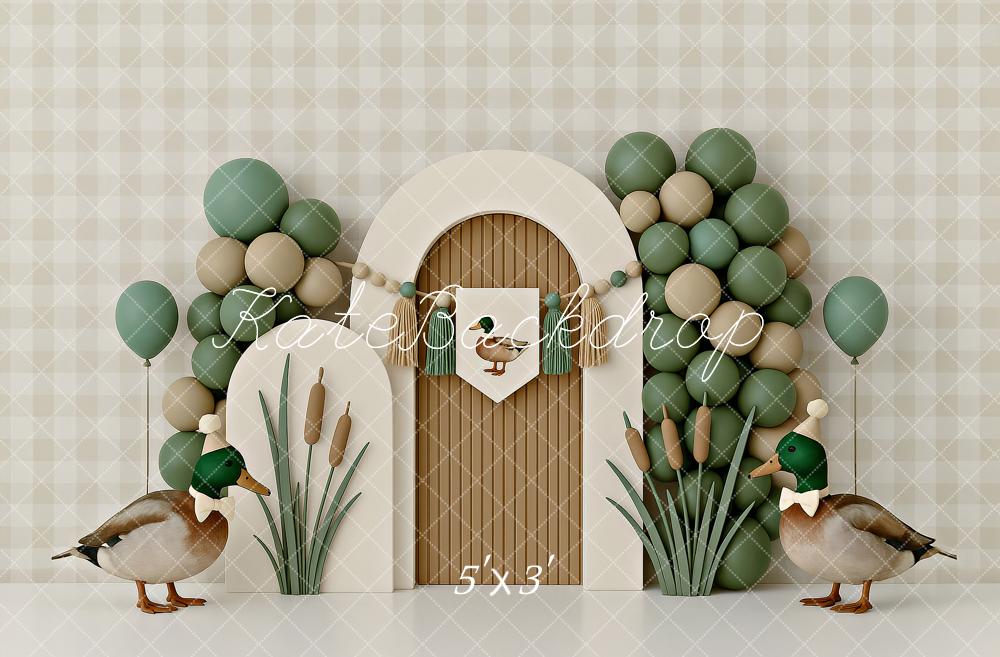 Kate Cake Smash Duck Balloons Arch Backdrop Designed by Ashley Paul