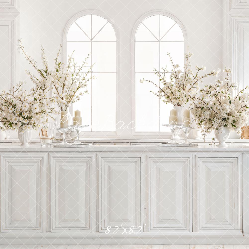 Kate Spring White Kitchen Floral Cabinets Backdrop Designed by Emetselch