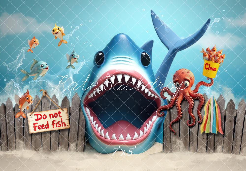 Kate Underwater Shark Ocean Cartoon Fish Octopus Kids Printed Backdrop Designed by Laura Bybee