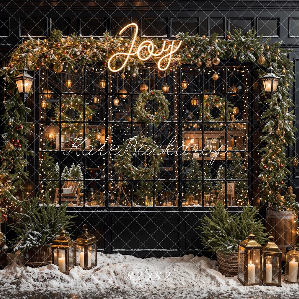 Marco de Ventana de Invierno de Navidad Black Retro de Emetselch