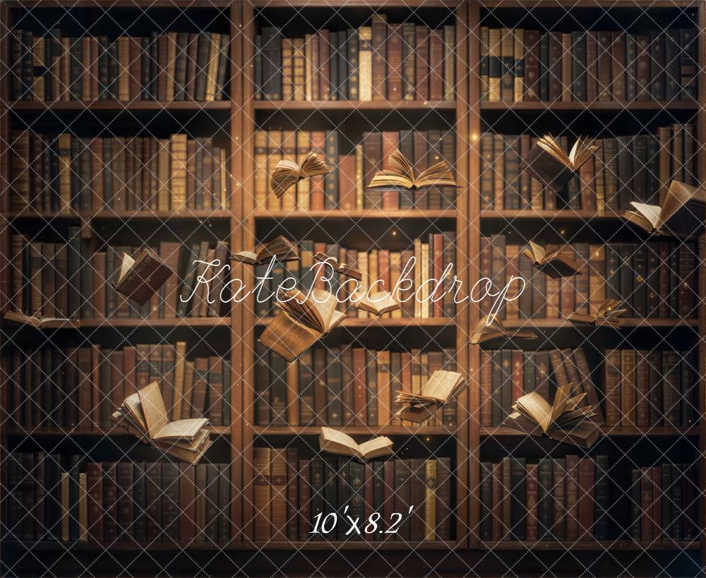 Kate School Bookshelf Flying Books Backdrop Designed by Chain Photography