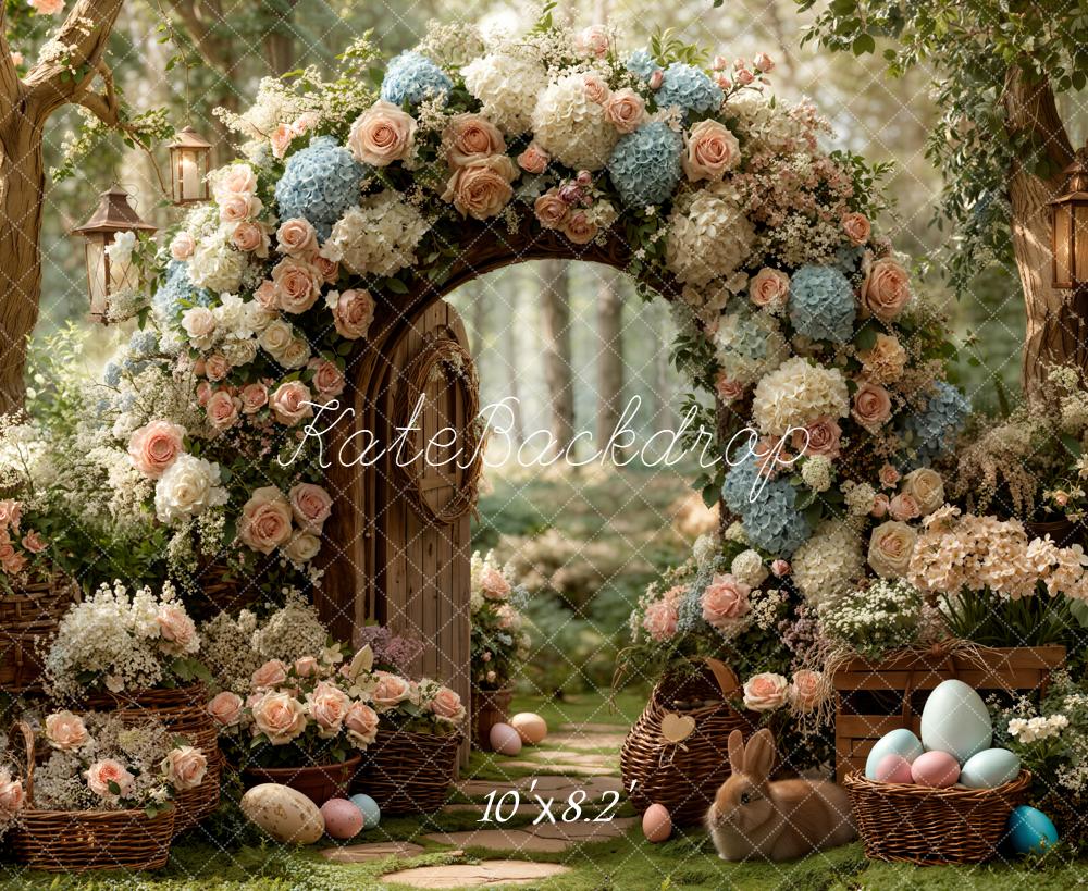 Kate Easter Bunny Flower Arch Pastel Eggs Forest Backdrop Designed by Emetselch