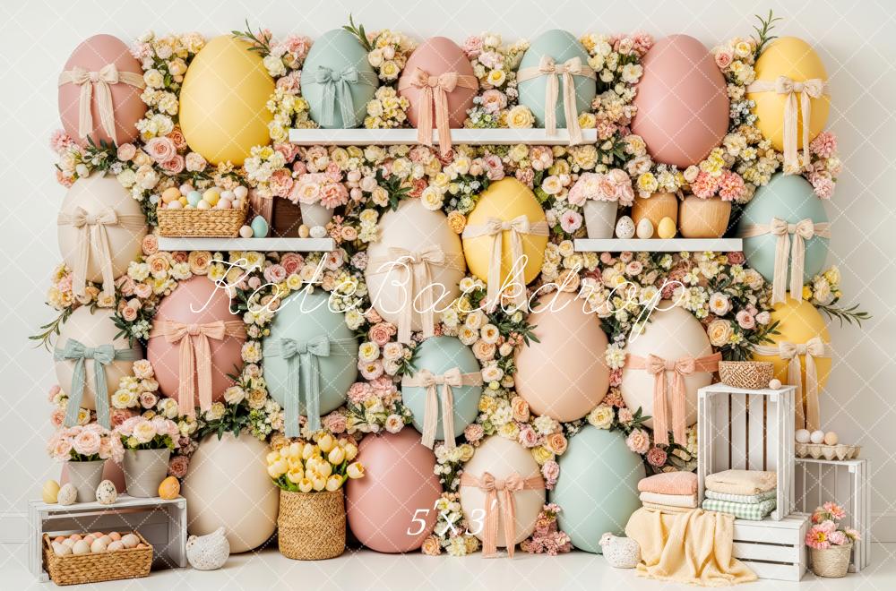 Kate Easter Bunny Pastel Eggs Flower Arch Printed Backdrop Designed by Patty Roberts