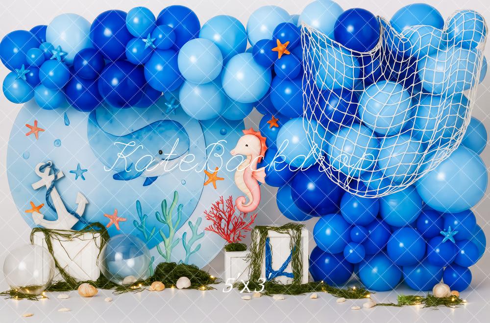 Kate Cake Smash Underwater Nautical Balloon Backdrop Designed by Patty Roberts