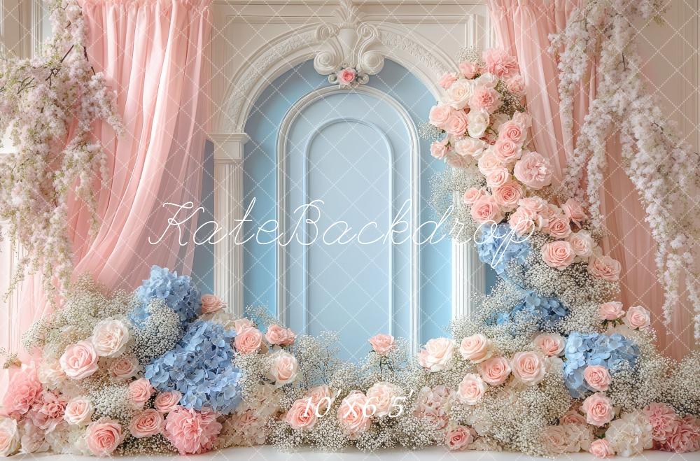 Kate Dreamy Floral Arch Pink Blue Backdrop Designed by Mini MakeBelieve