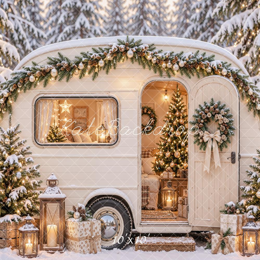 Kate Christmas Snowy White Camper Garland Gifts Forest Printed Backdrop Designed by Emetselch