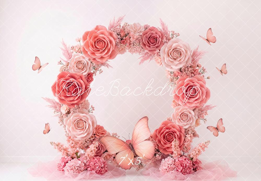 Kate Mother's Day Flower Arch Pink Roses Butterflies Printed Backdrop Designed by Patty Roberts