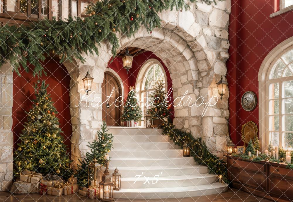 Kate Christmas Tree Cascading Stairs Brick Arch Backdrop Designed by Emetselch