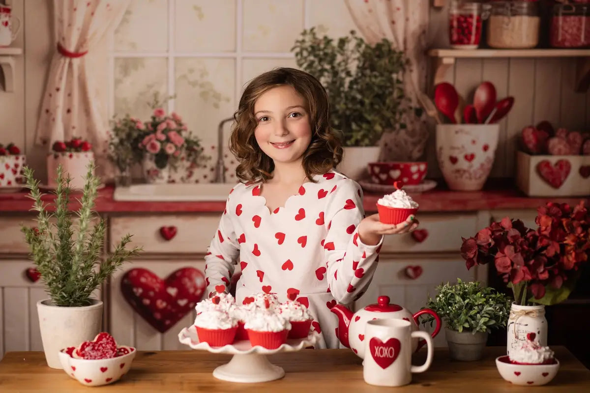 Kate Valentine's Day Red Heart Plates Kitchen Cupboard Photography Backdrop Designed by Emetselch