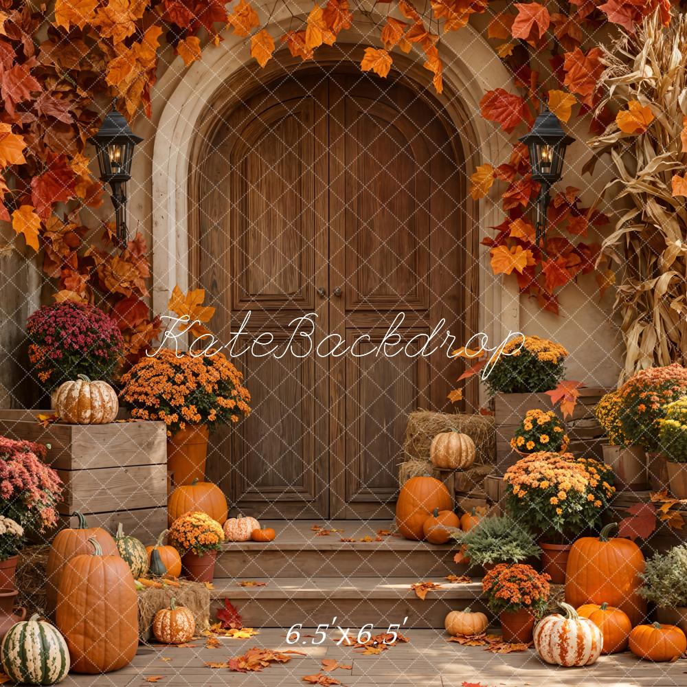 Kate Fall Pumpkin Porch Arch Maple Leaves Backdrop Designed by Emetselch
