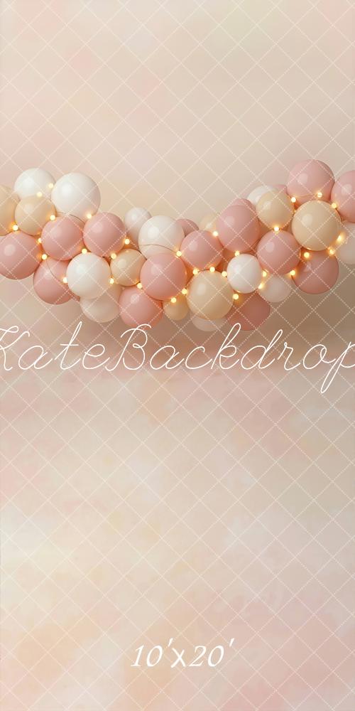 Kate Cake Smash Pink Balloon Garland String Lights Printed Backdrop Designed by Emetselch
