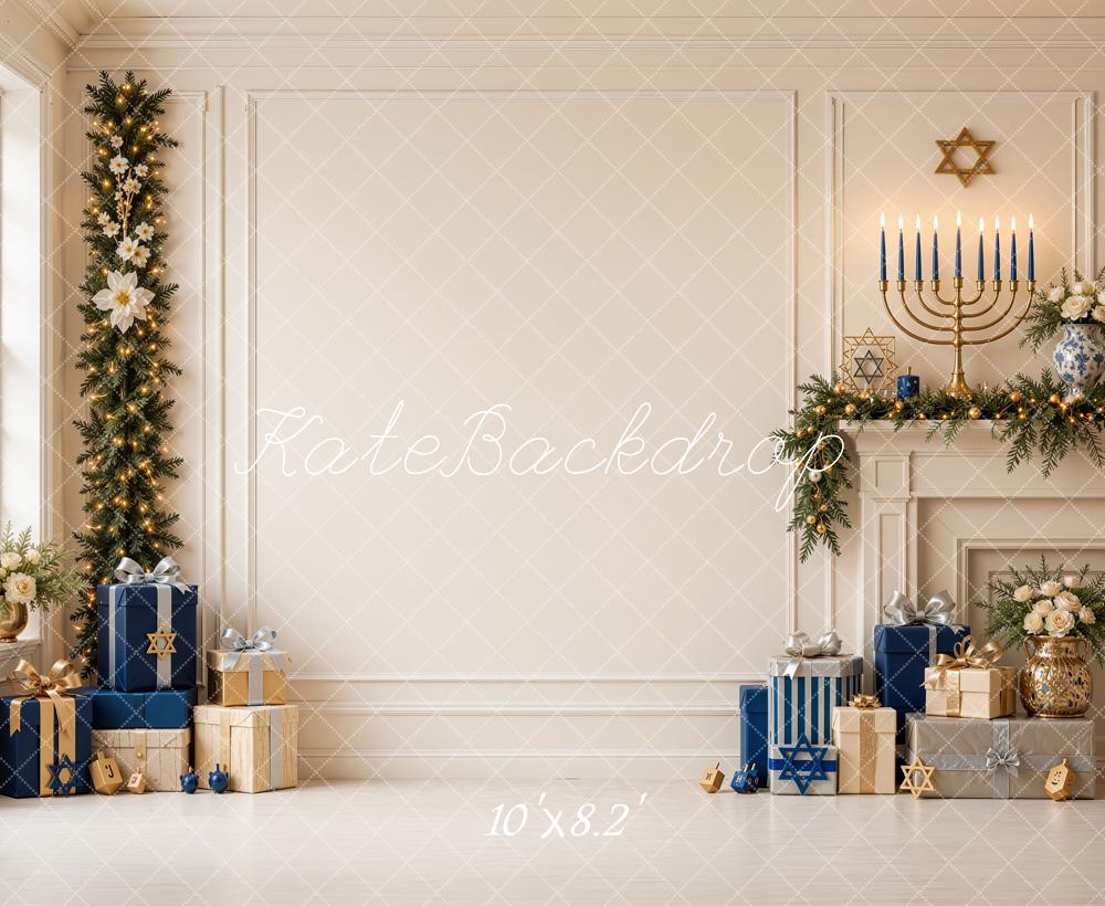Kate Religion Hanukkah Menorah Star Of David Fireplace Printed Backdrop Designed by Shutter Swan Studios