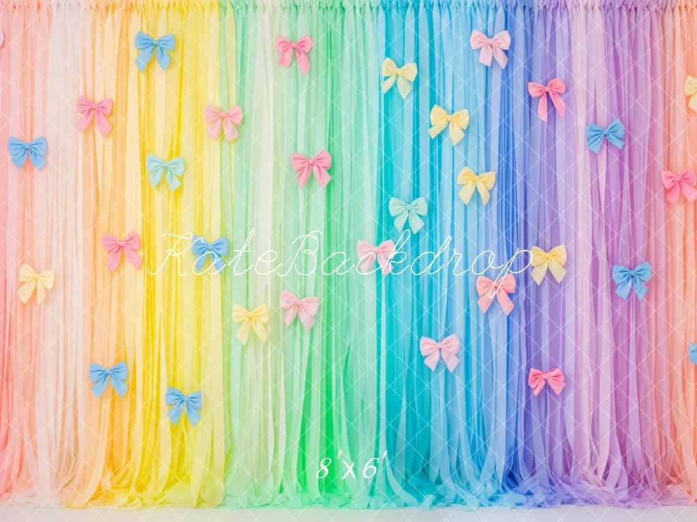 Kate Rainbow Pastel Tulle Bow Curtain Backdrop Designed by Patty Roberts