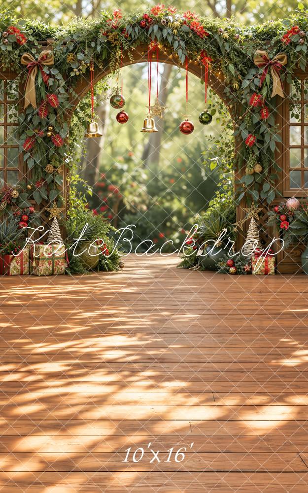 Kate Christmas Greenery Arch Bells Printed Backdrop Designed by Emetselch