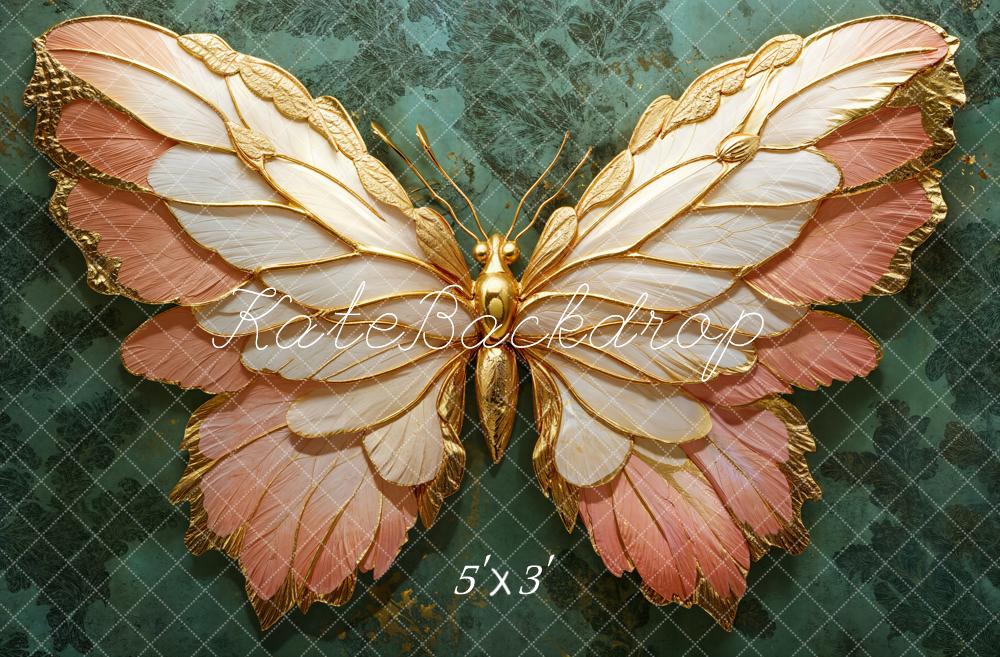 Fondo de Alas de Mariposa Doradas y Rosadas diseñado por Emetselch