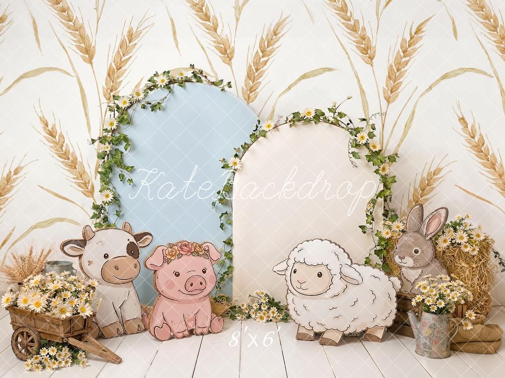 Kate Cake Smash Farm Animals Wheat Flowers Cart Backdrop Designed by Emetselch
