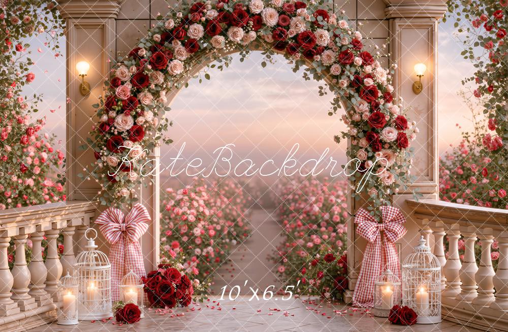 Kate Valentines Romantic Roses Arch Garden Retro Columns Printed Backdrop Designed by Emetselch
