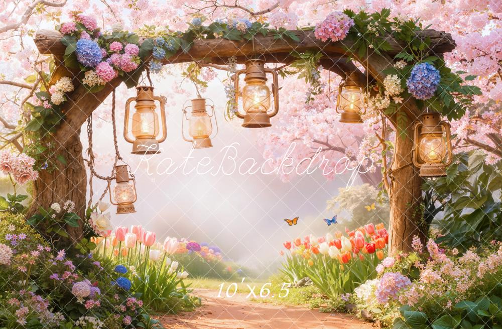 Kate Spring Flower Arch Lantern Cherry Blossom Garden Backdrop Designed by Emetselch