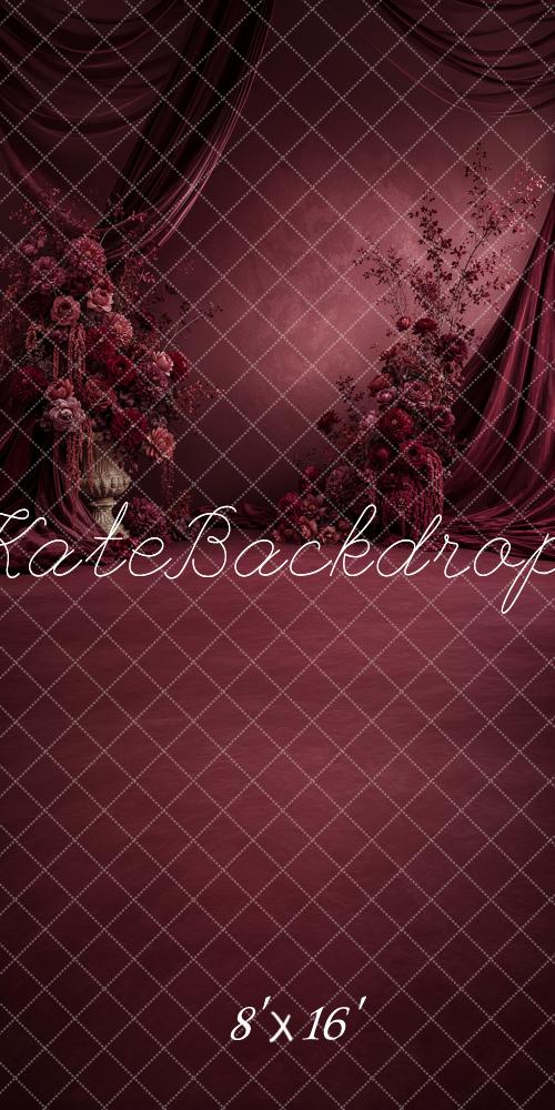 Kate Sweep Fine Art Burgundy Drapes Floral Printed Backdrop Designed by Ashley Ward
