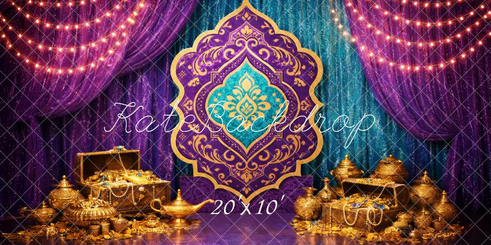 Kate Carnival Gold Treasure Purple Teal Chest Fairy Fantasy Printed Backdrop Designed by Megan Leigh Photography