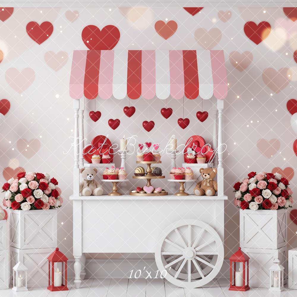 Kate Valentine's Day Candy Cart Heart Balloons Roses Backdrop Designed by Mini MakeBelieve