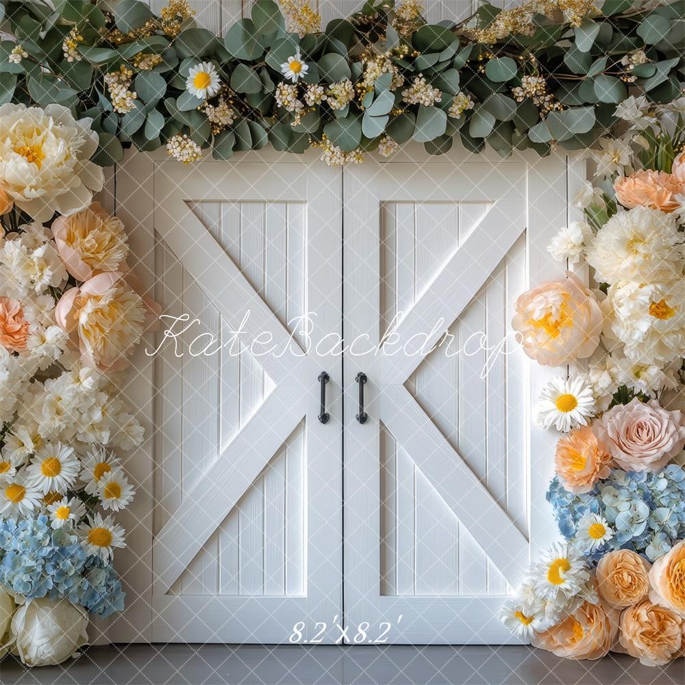 Kate Spring Flower Arch Barn Door Backdrop Designed by Mini MakeBelieve