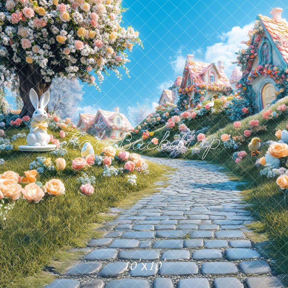 Easter Bunny Village Hill Path Foto Achtergrond Designed by Mini MakeBelieve