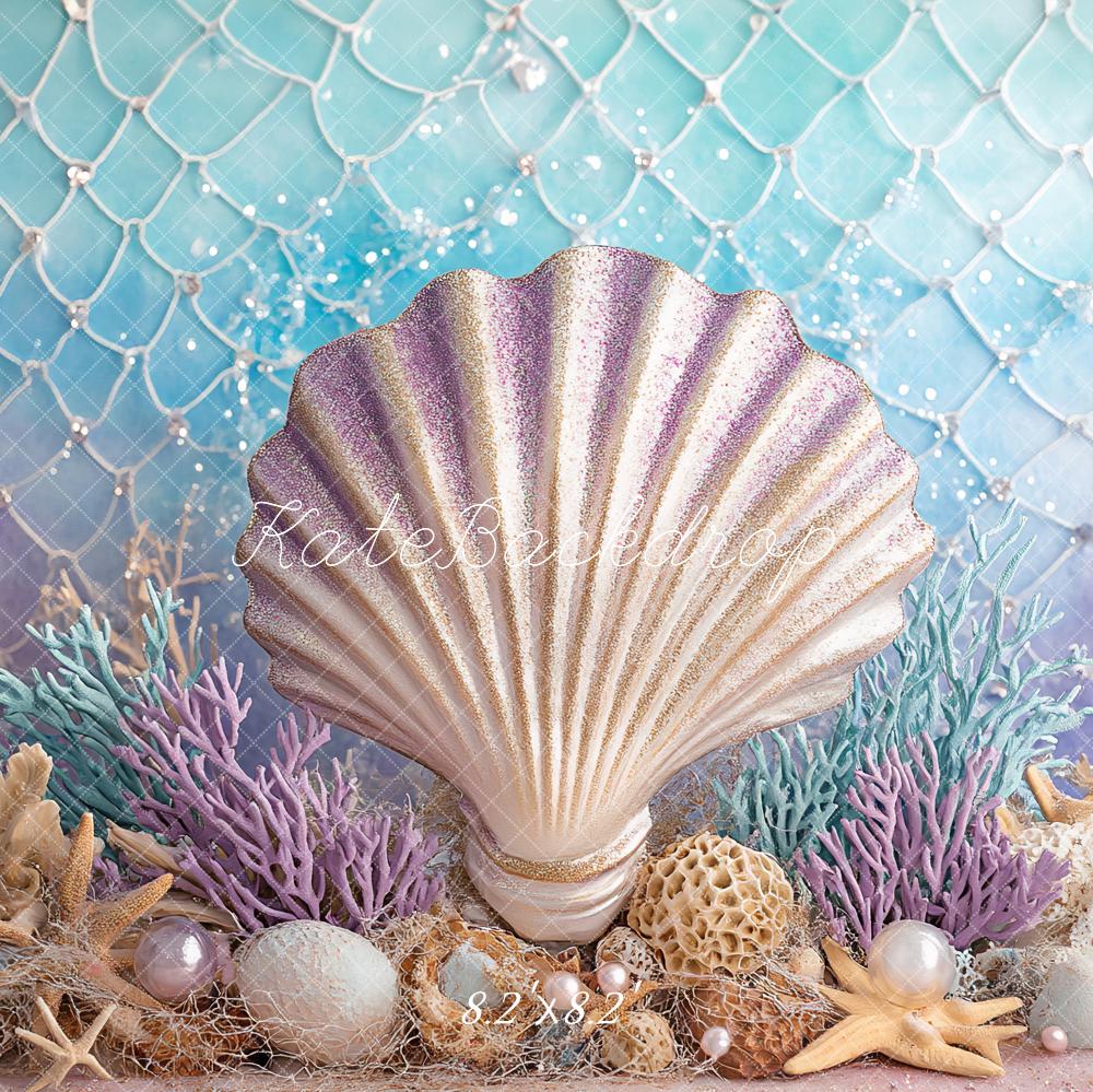 Kate Mermaid Seashell Coral Backdrop Designed by Ashley Paul