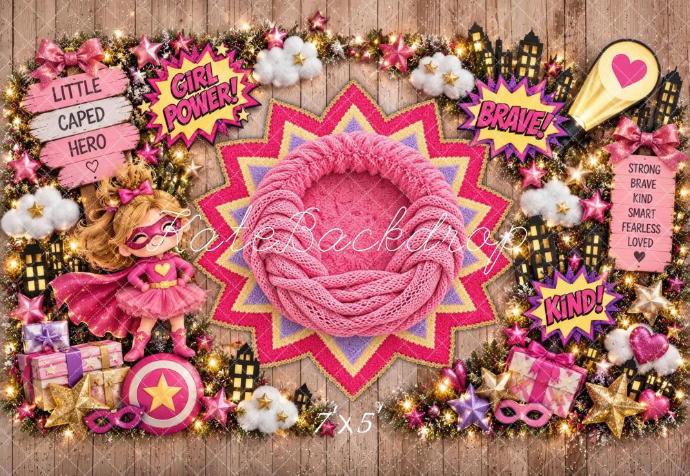 Kate Newborn Pink Girl SuperHero Gifts Printed Backdrop Designed by Laura Bybee