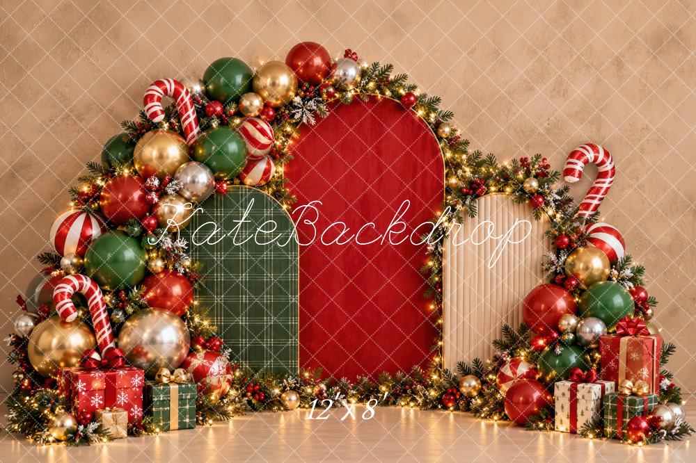 Kate Christmas Ornament Arch Candy Canes Garland Printed Backdrop Designed by Laura Bybee