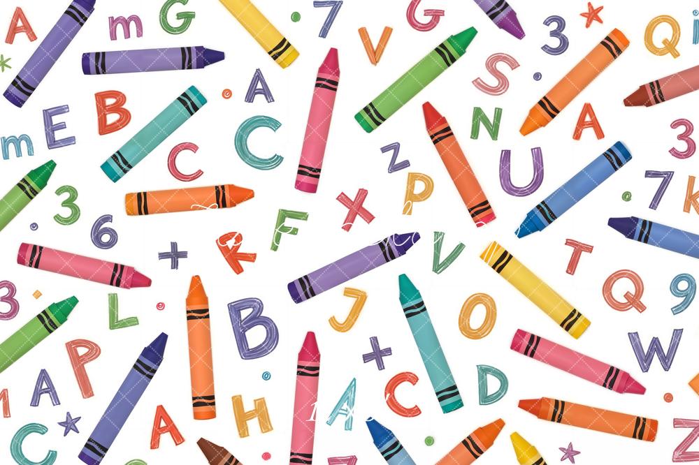 Kate Back to School Crayons Letters Numbers Printed Backdrop Designed by Chain Photography