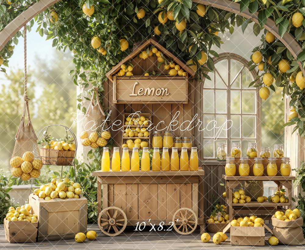 Kate Summer Wooden Lemonade Stand Lemons Juice Crates Printed Backdrop Designed by Emetselch