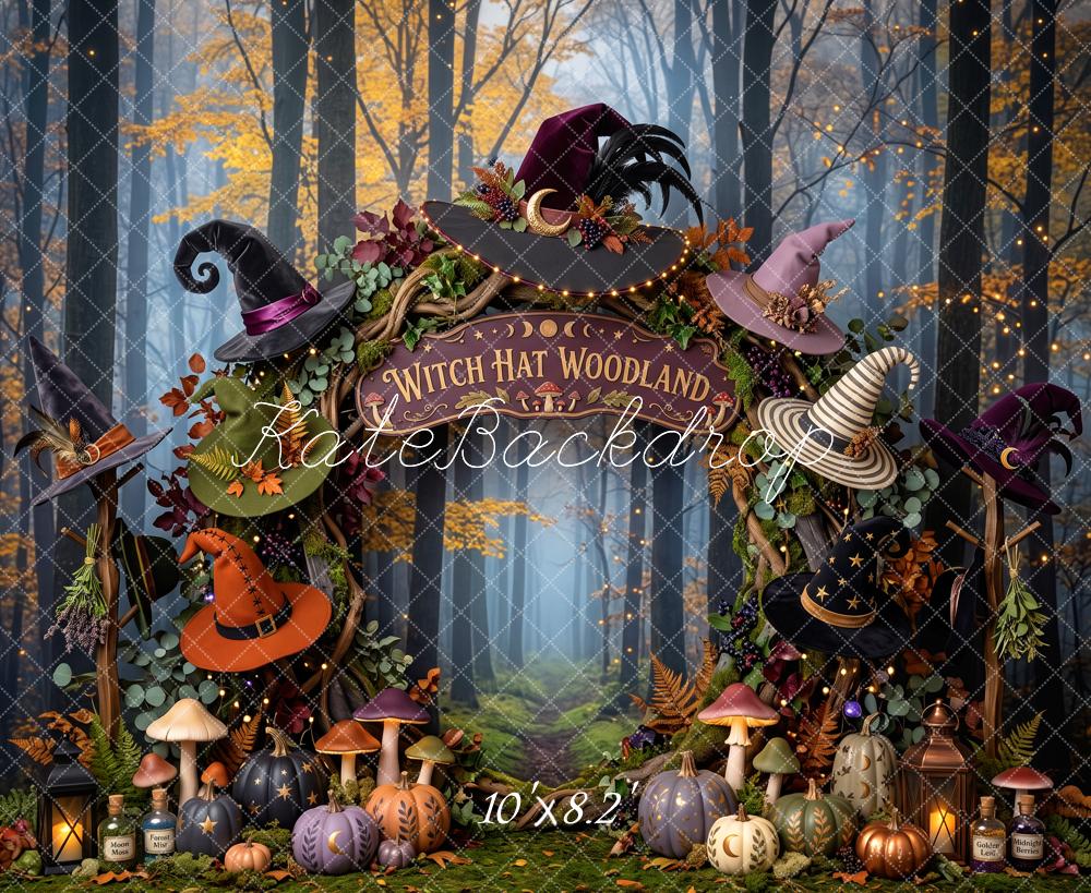 Kate Halloween Fantasy Witch Hat Woodland Arch Pumpkin Forest Printed Backdrop Designed by Patty Roberts