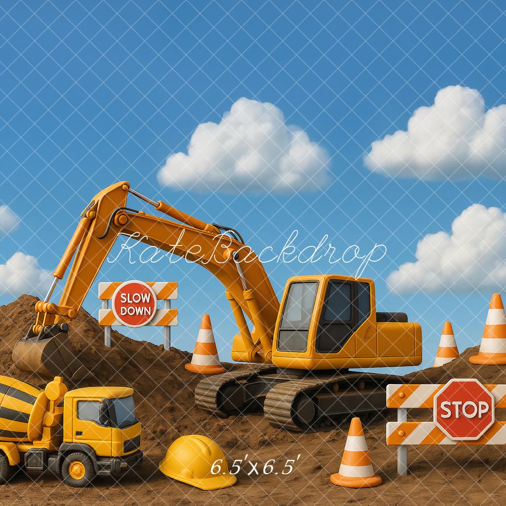 Kate Cake Smash Construction Site Excavator Vehicle Backdrop Designed by Ashley Paul