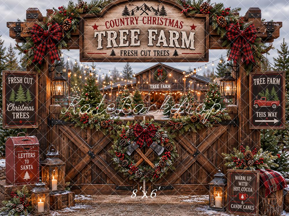 Kate Christmas Tree Farm Rustic Wood Gate Printed Backdrop Designed by Ashley Paul