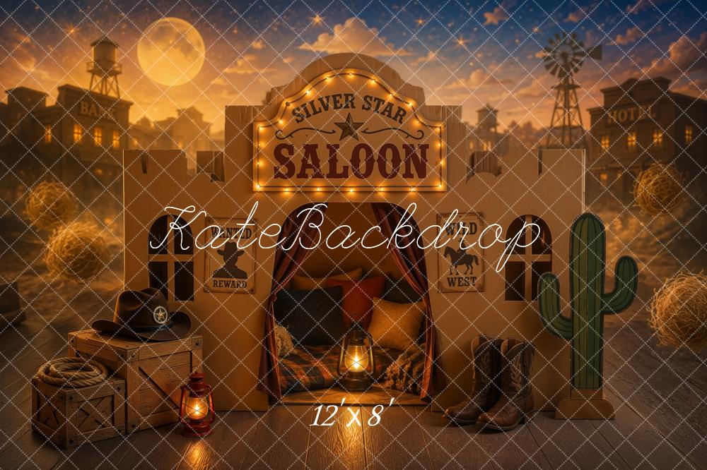 Kate Western Cowboy Dreams Of The Frontier Saloon Moon Town Printed Backdrop Designed by Ashley Ward