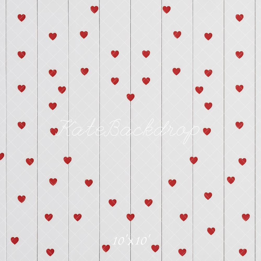 Kate Valentine's Day Red Hearts White Wood Plank Floor Backdrop Designed by Mini MakeBelieve