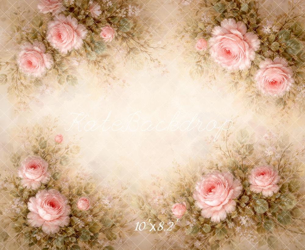 Kate Newborn Pink Rose Flower Vintage Bouquet Printed Backdrop Designed by Megan Leigh